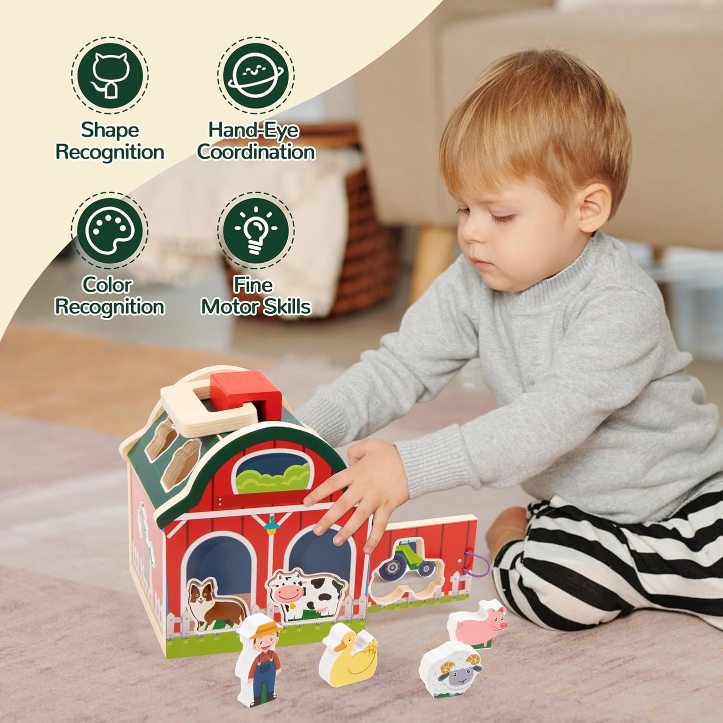 Wood Sorting Barn Set