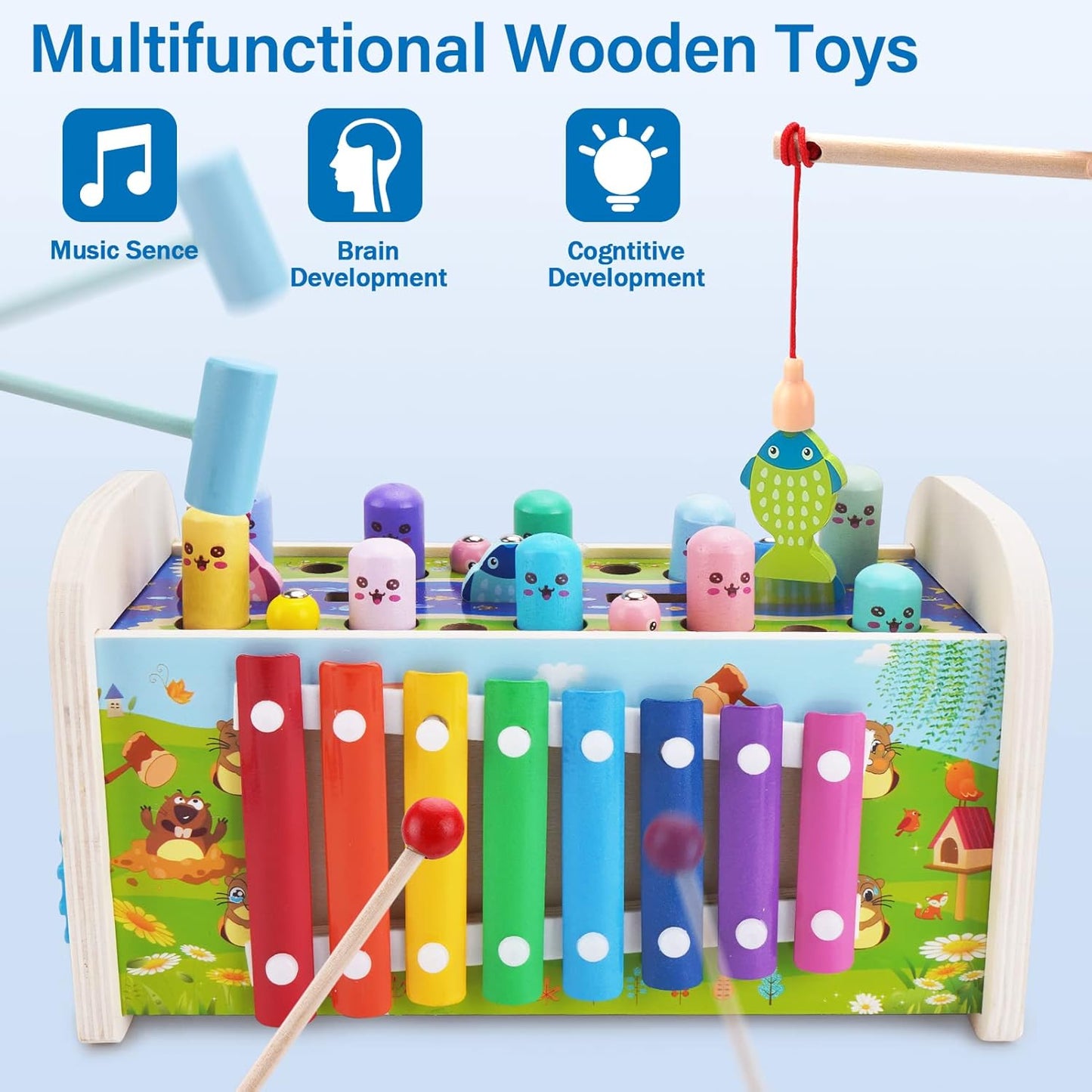 7 in 1 Whack a Mole Game Autistic Sensory Children Toys, Fine Motor Skills, Fishing Game Xylophone Toy 