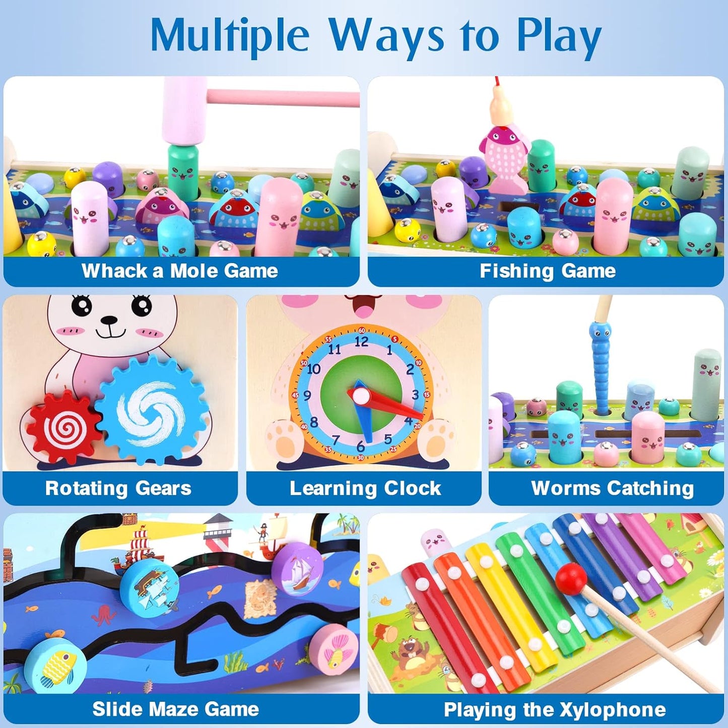 7 in 1 Whack a Mole Game Autistic Sensory Children Toys, Fine Motor Skills, Fishing Game Xylophone Toy 