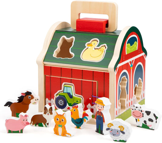 Wood Sorting Barn Set